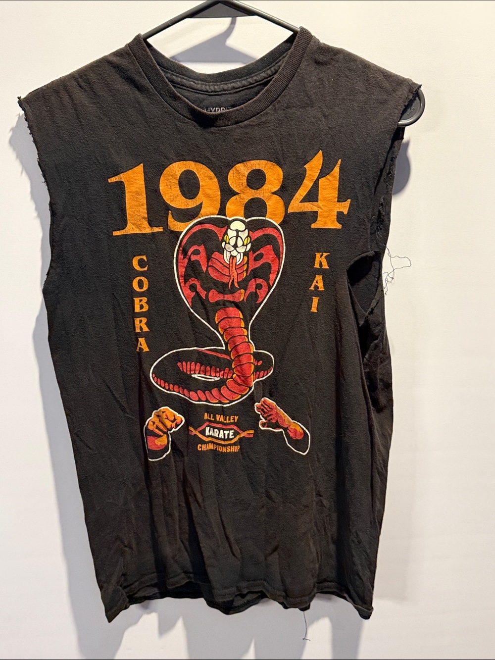 1984 Cobra Kai Kids' Black Graphic Muscle Tee, arms have been cut out Size: S